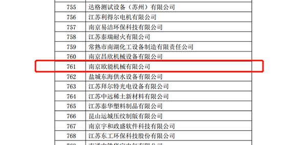 欧能机械通过“2018年江苏省高新技术企业”认定